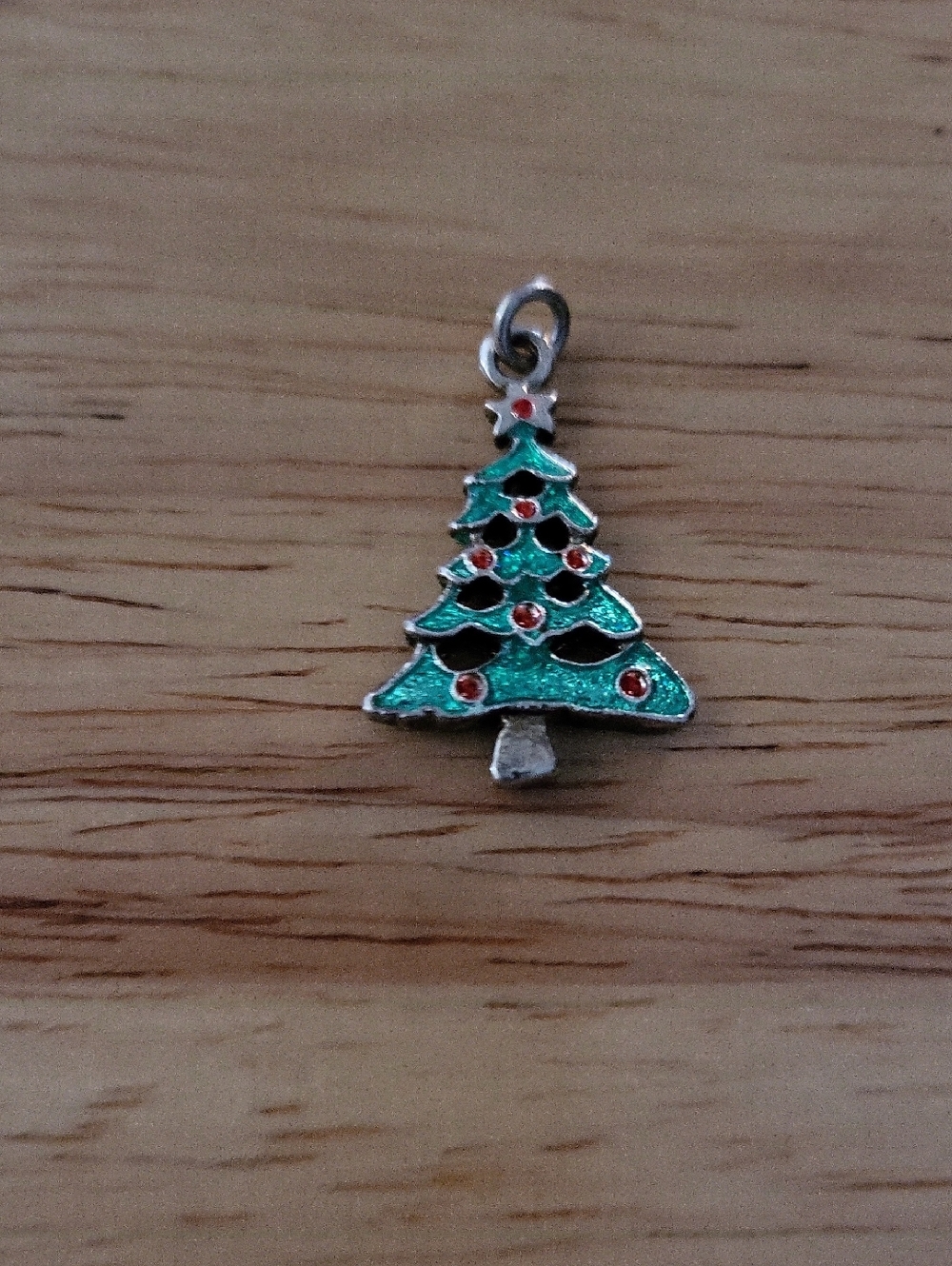 Enamel Christmas Tree Charm with Red Accents